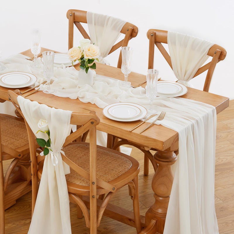 SoarDream Chiffon Table Runner 5 Pieces 27x120 Inches Ivory Sheer Elegant Runners 10Ft Rustic Table Linens for Wedding Boho Party Decor - Image 1